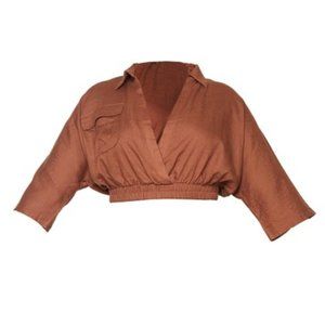 PLUS CHOCOLATE WOVEN UTILITY POCKET CROPPED TOP